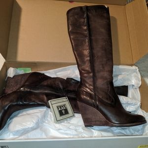 Frye, CeCe tall leather wedge boots
